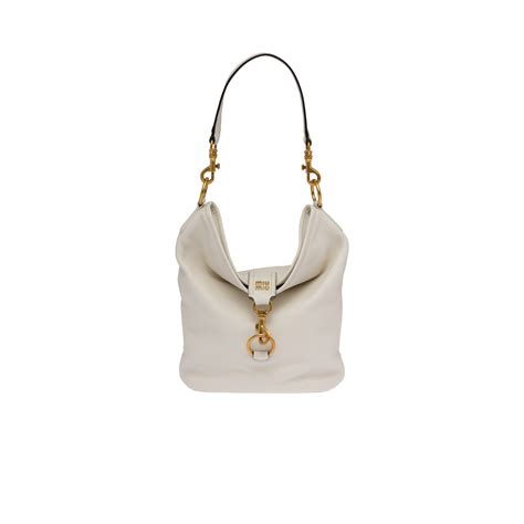 White Leather Shoulder Bag With Snap Hook 